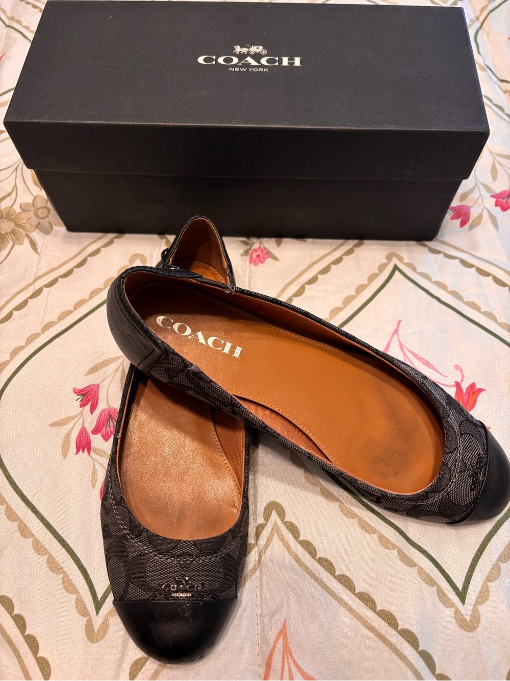 Coach Black Signature Canvas Cap-Toe Ballet Flats